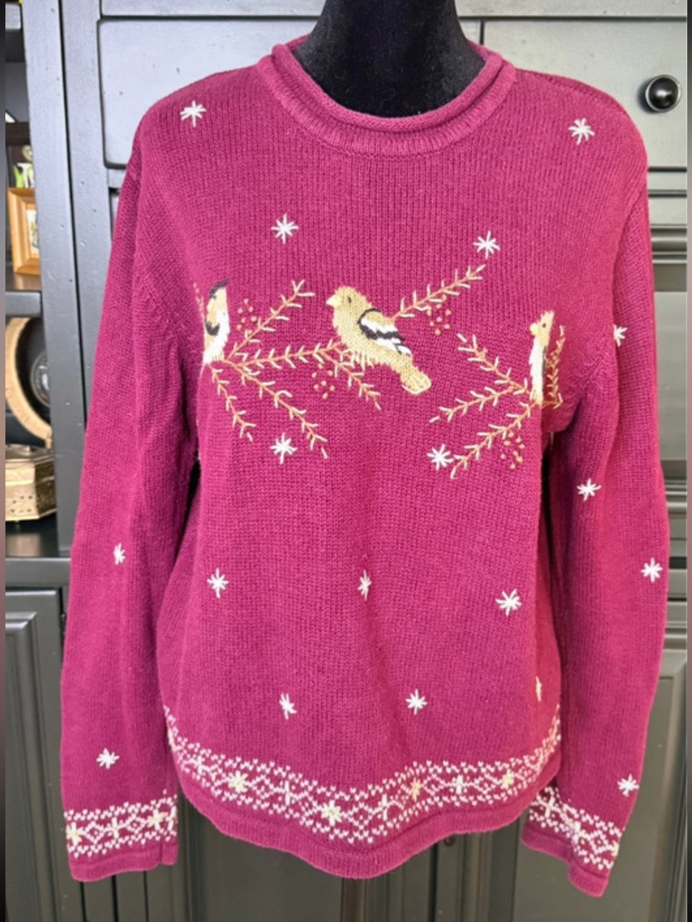 Christopher & Banks vintage Y2K snow birds winter preppy cozy chic sweater med